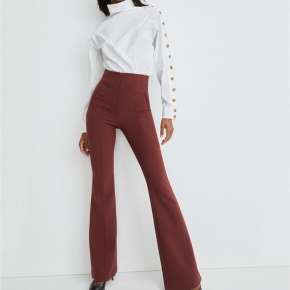 Veronica Beard Azariah Stretch Crepe Flare-Leg High-Rise Trousers Pants 6 Maroon - Picture 1 of 13